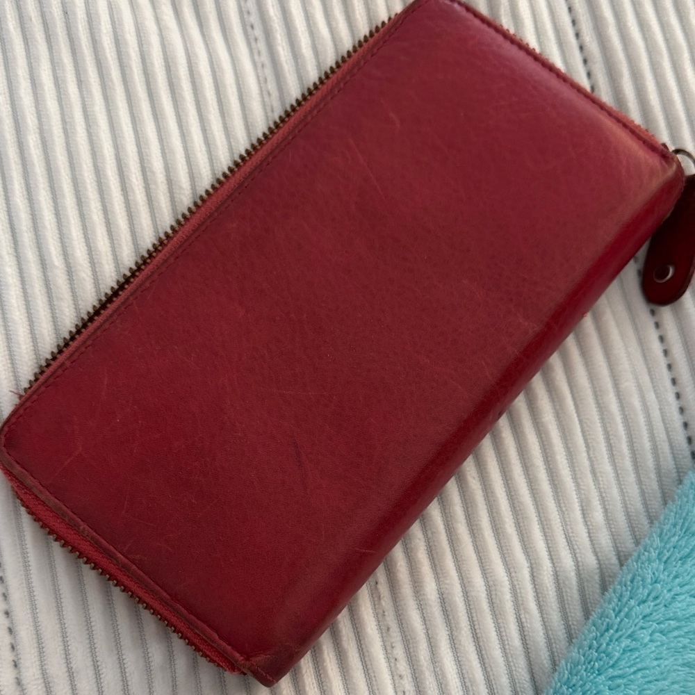 Red Leather Zip Wallet